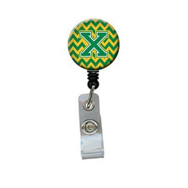 Teachers Aid Letter X Chevron Green & Gold Retractable Badge Reel TE633258